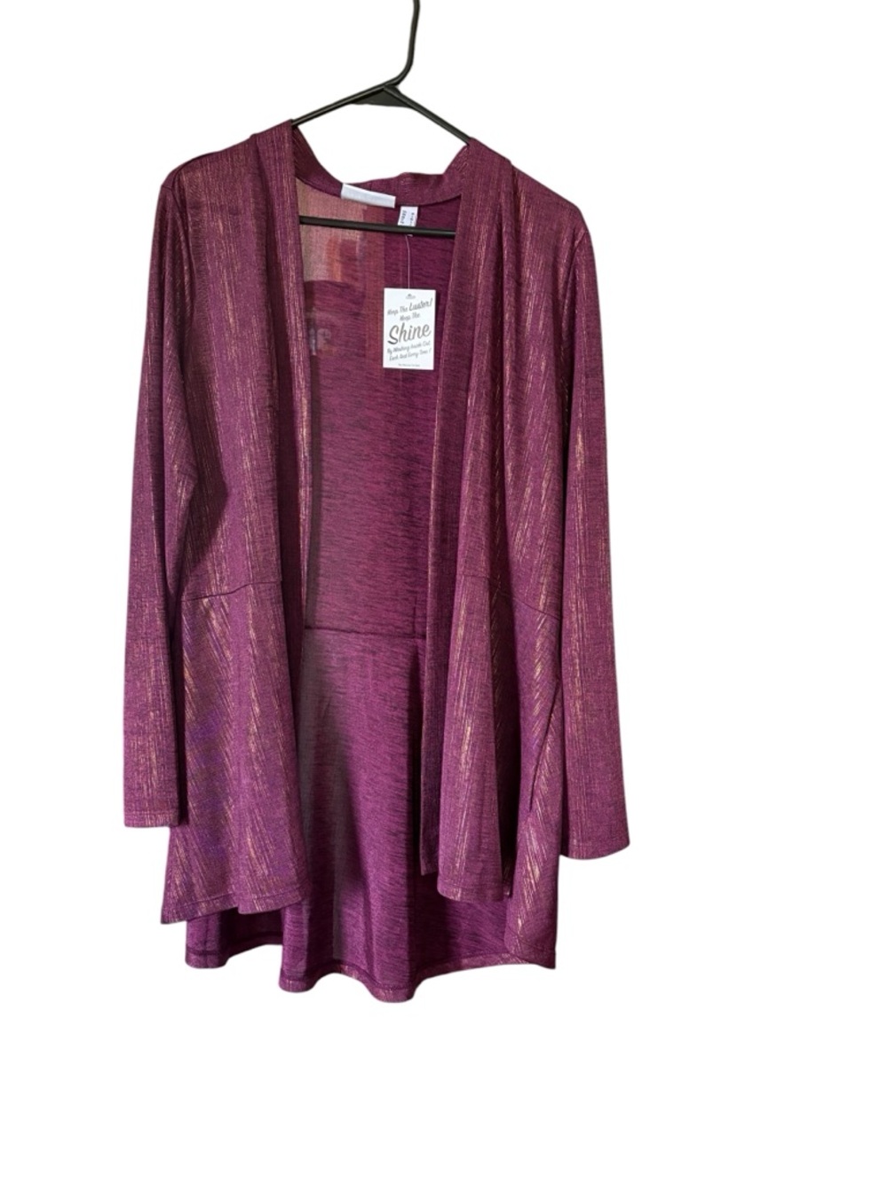 Susan Graver Plum Metallic Blend Open Cardigan